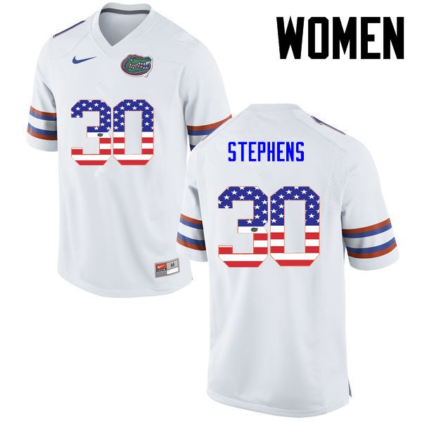 Florida Gators Women #30 Garrett Stephens College Football Jersey USA Flag Fashion White